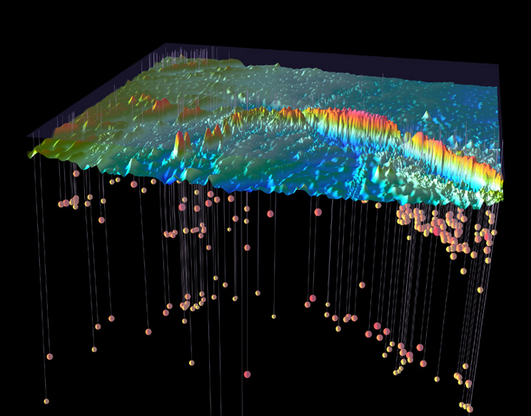 Macquarie Ridge complex bathymetry from side scanning sonar and earthquakes