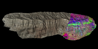 Franklin Mountains point cloud with 98 million points, each point with RGB color and IJK normals.